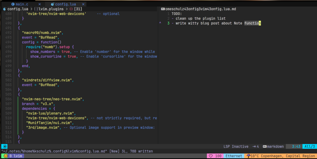 neovim showing a notes split